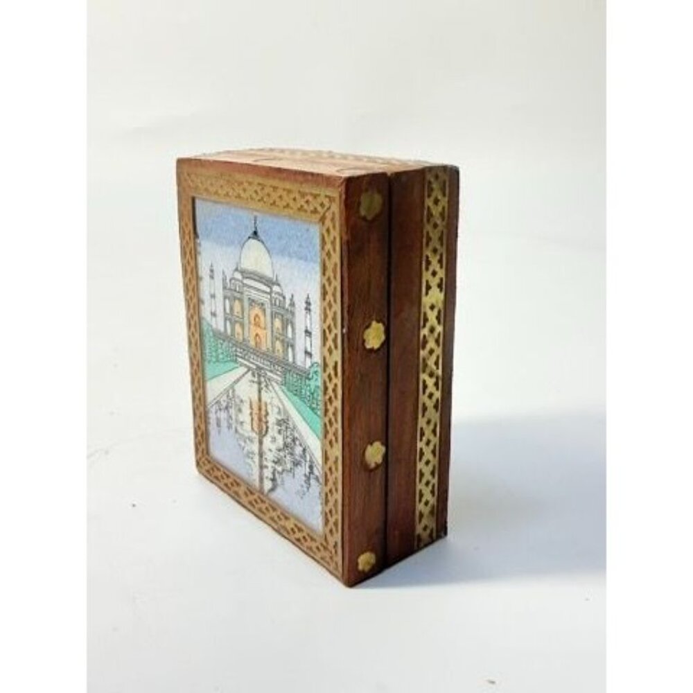 Inlay Wood Trinket Ring Souvenir Box Taj Mahal Wooden Sand Art Agra Traditional - Picture 16 of 16